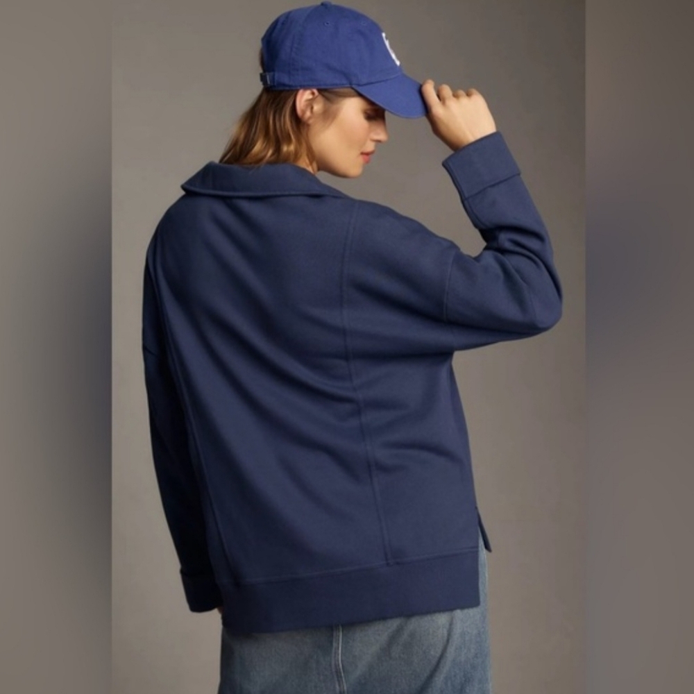 Pilcro Anthropologie Blue Johnny Collar Sweatshirt - Picture 2 of 10
